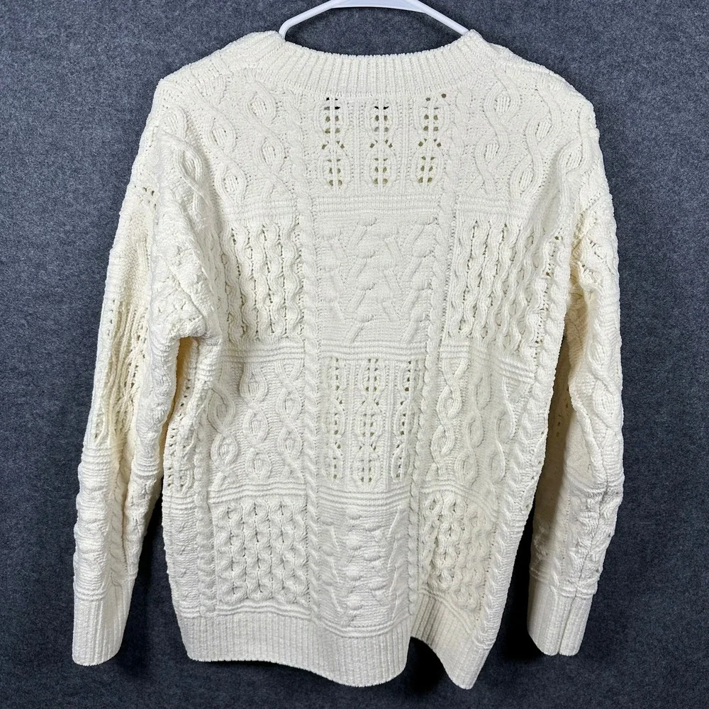 Hazel Moon Womens Cream Chenille‎ Cable Knit Sweater Crewneck Small Ivory